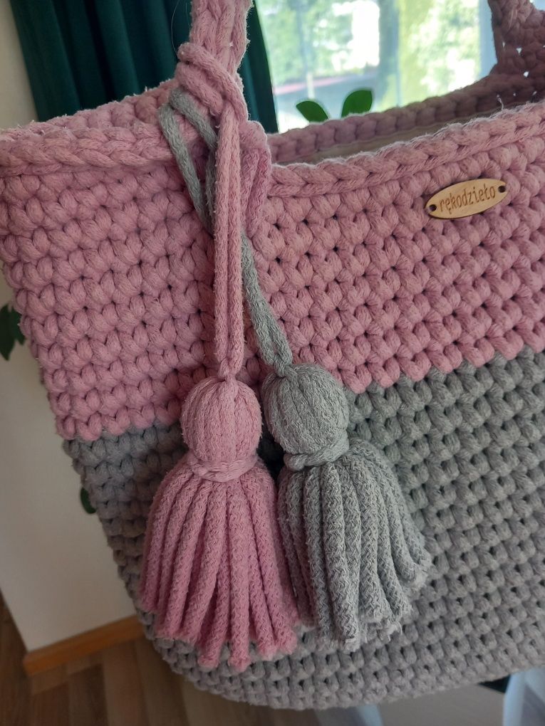 Handmade duża letnia torba ze sznurka
