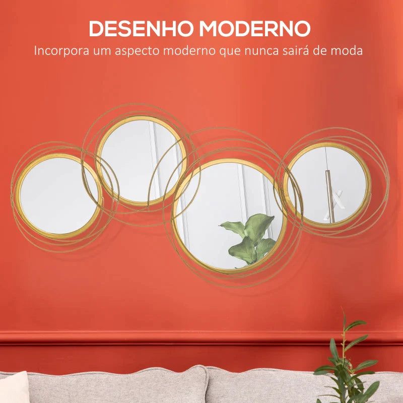Conjunto de 4 Espelhos de Parede Belle com efeito 3D Dourado