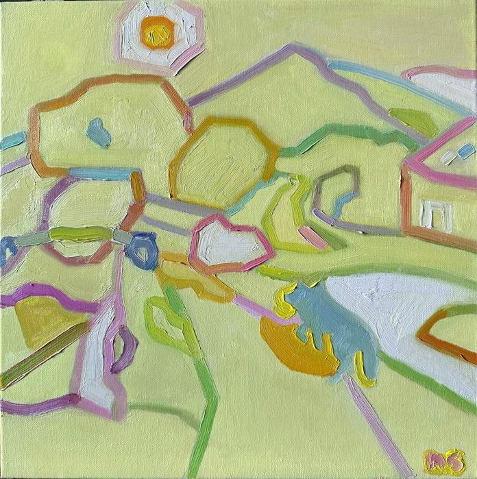 Авторська картина "Вівці та пастуший пес", Карпати, олія. 40 x 40