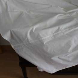 Antigo lençol  de casal bordado em linho com duas fronhas