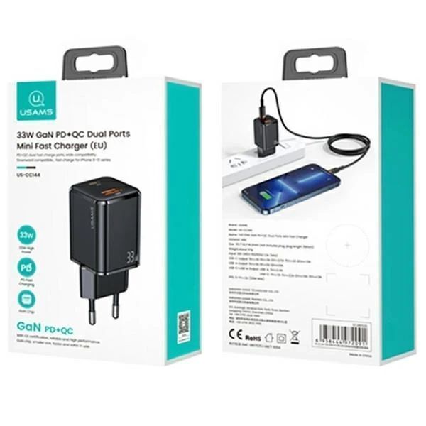 USAMS Ładowarka sieciowa 1xUSB-C+1xUSB T43 33W PD3.0 +QC3.0  + kabel
