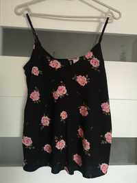 Czarna Koszulka podkoszulek na ramionkach w kwiaty H&M S jak nowa