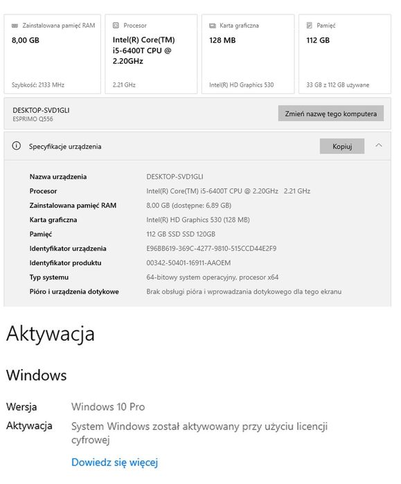 Mini PC i5-6400t SSD 120GB 8GB DDR4 USB3.0 Windows 10 cichy i stabilny