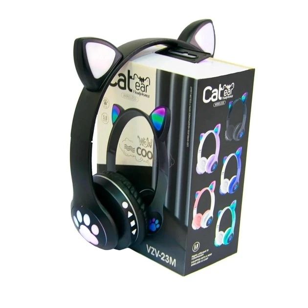 Беспроводные детские Bluetooth наушники с ушками и подсветкой Cat-23M