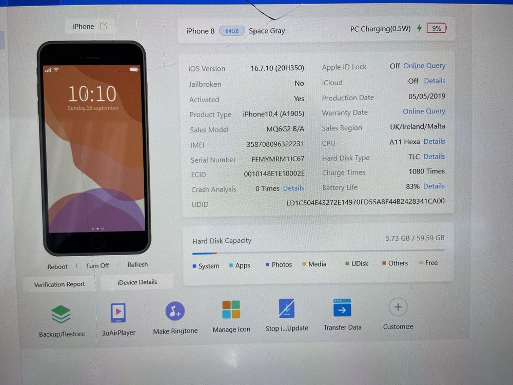 iPhone 8 64GB Space Gray 83% bateria