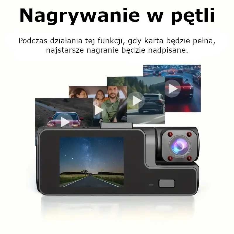 Kamera Samochodowa 1080P SZEROKI KĄT WIDZENIA zapętlanie DWA OBIEKTYWY