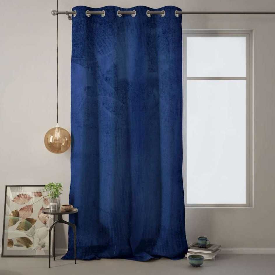 Zasłona z przelotkami - 140x270 cm -aksamit indygo -1 szt- Amelia Home