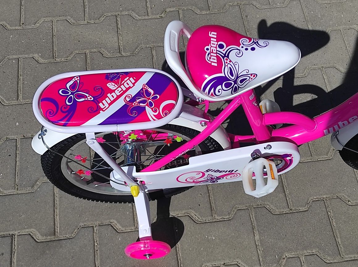 Rower rowerek dziecięcy 16 cali różowy koszyczek miękki bagażnik