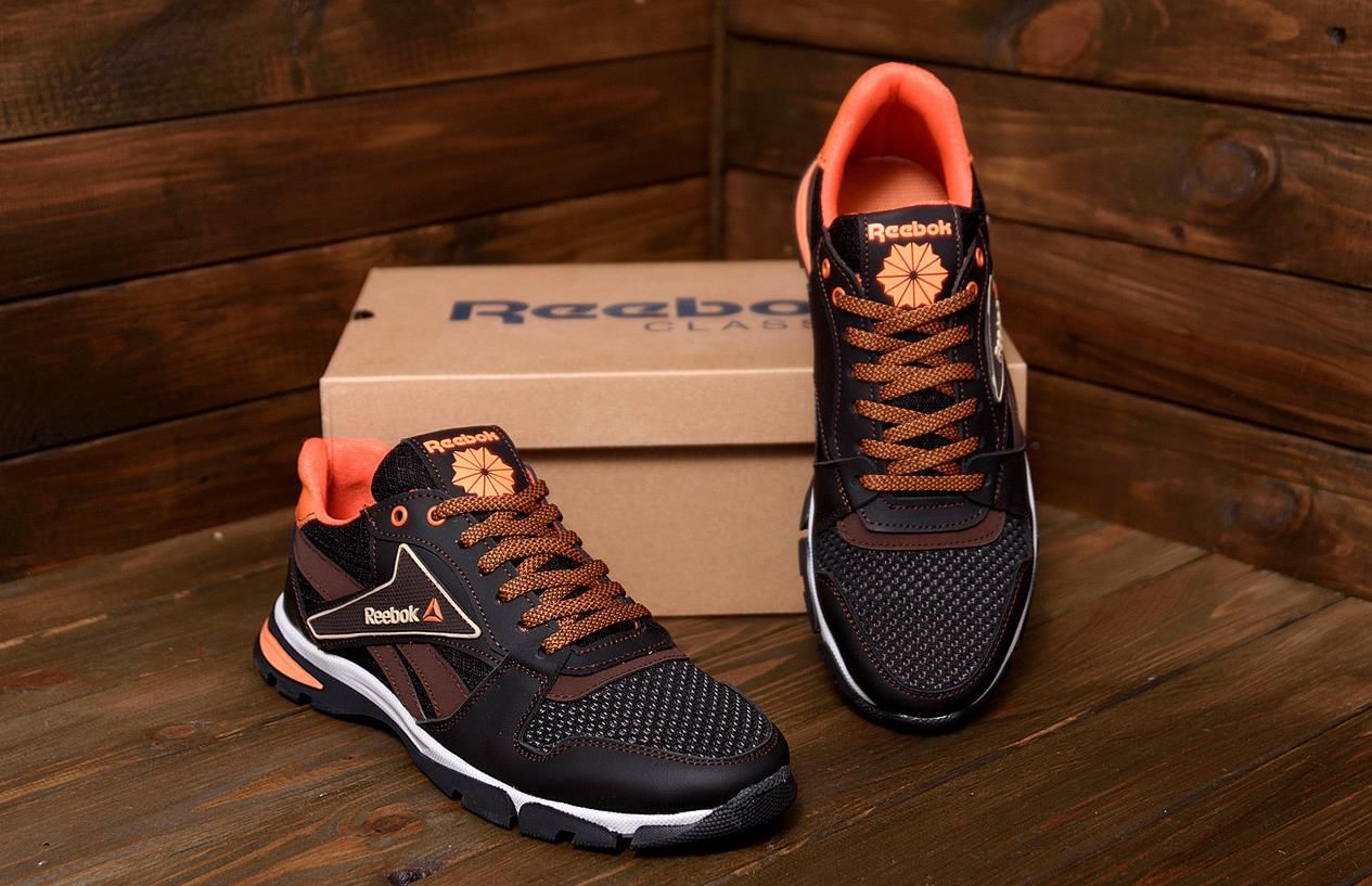 Мужские кроссовки Reebok кожаные коричневые, летние, дышащие