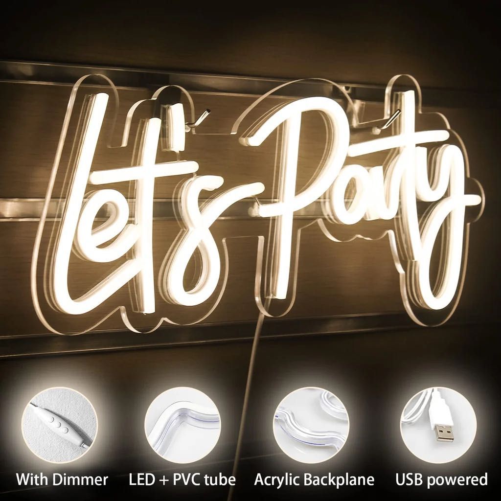 Neon Let's party lampa znak świetlny sprzedaż ścianka 18 urodziny ślub