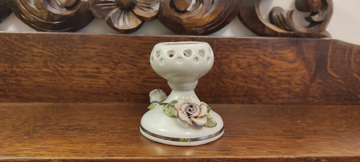 Świecznik w kwiatach - Angielska porcelana