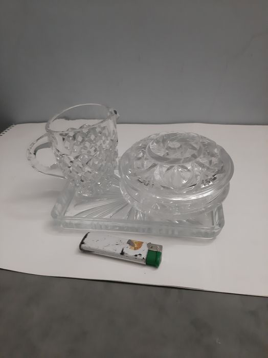 Kryształowy komplet na tacy Bohemia PRL.