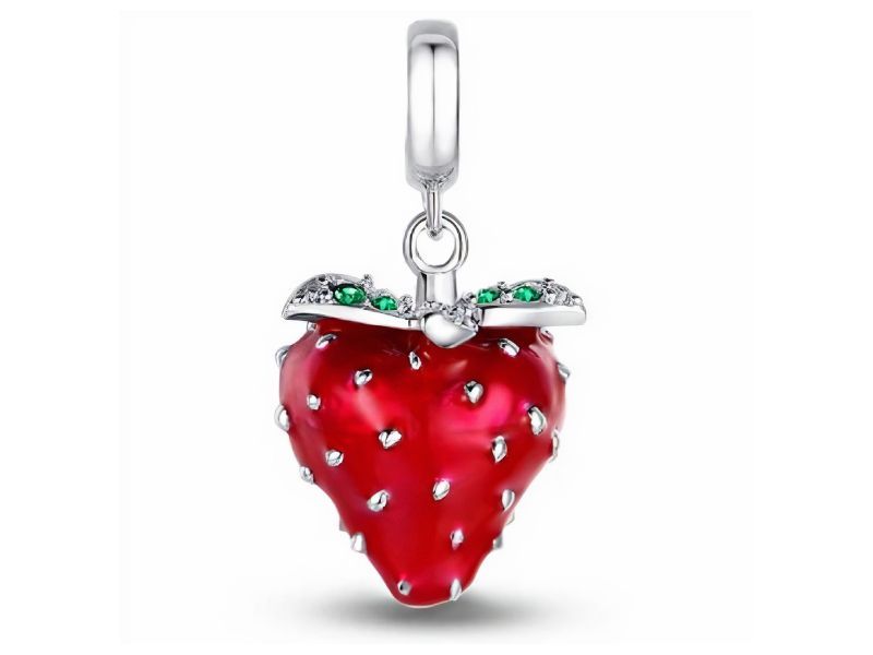 Srebrny Koralik Charms Beads Truskawka Strawberry Dz011