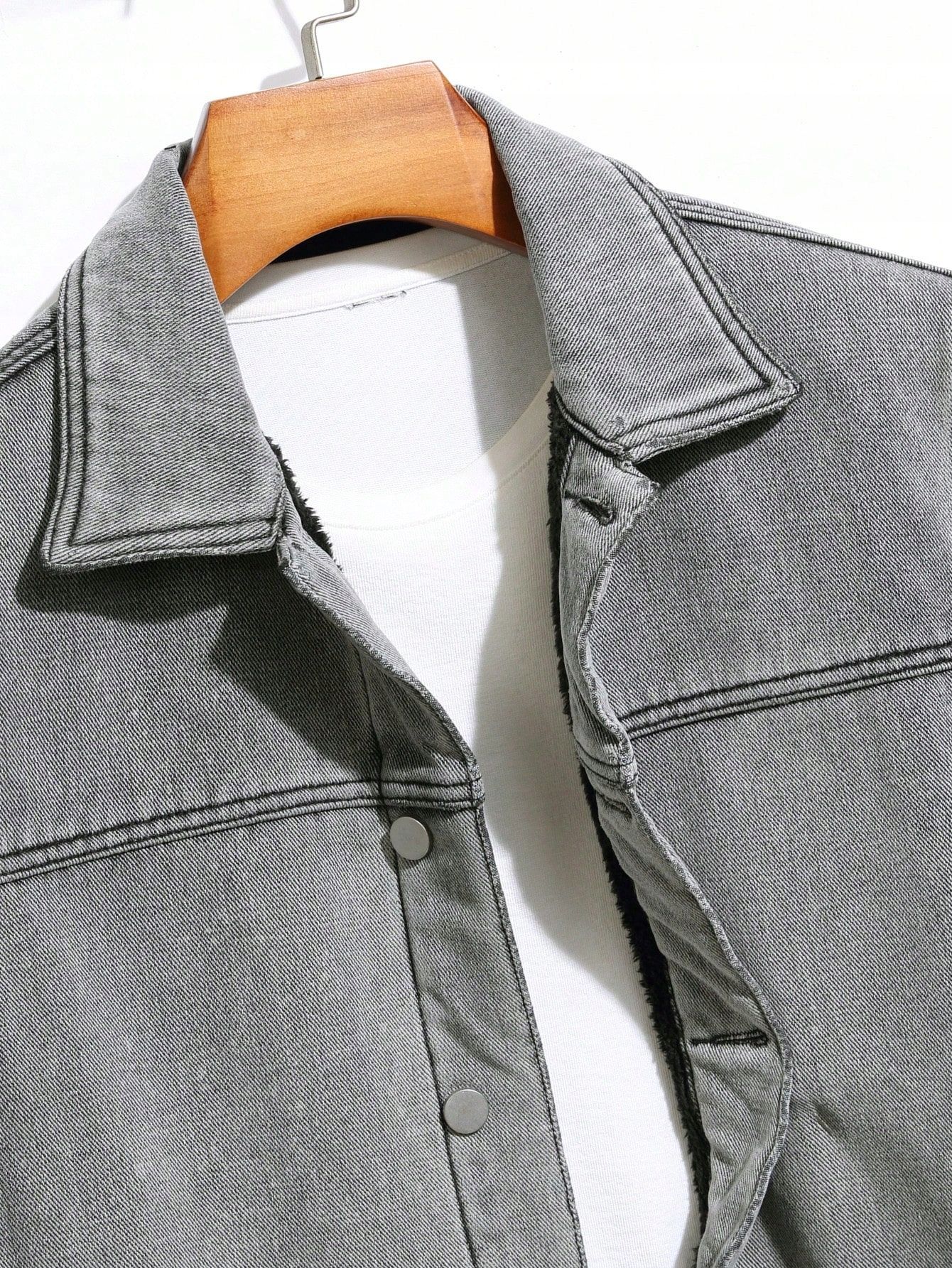 Kurtka Męska Jeansowa Z Ociepleniem Schaket Szara Casual Shein S
