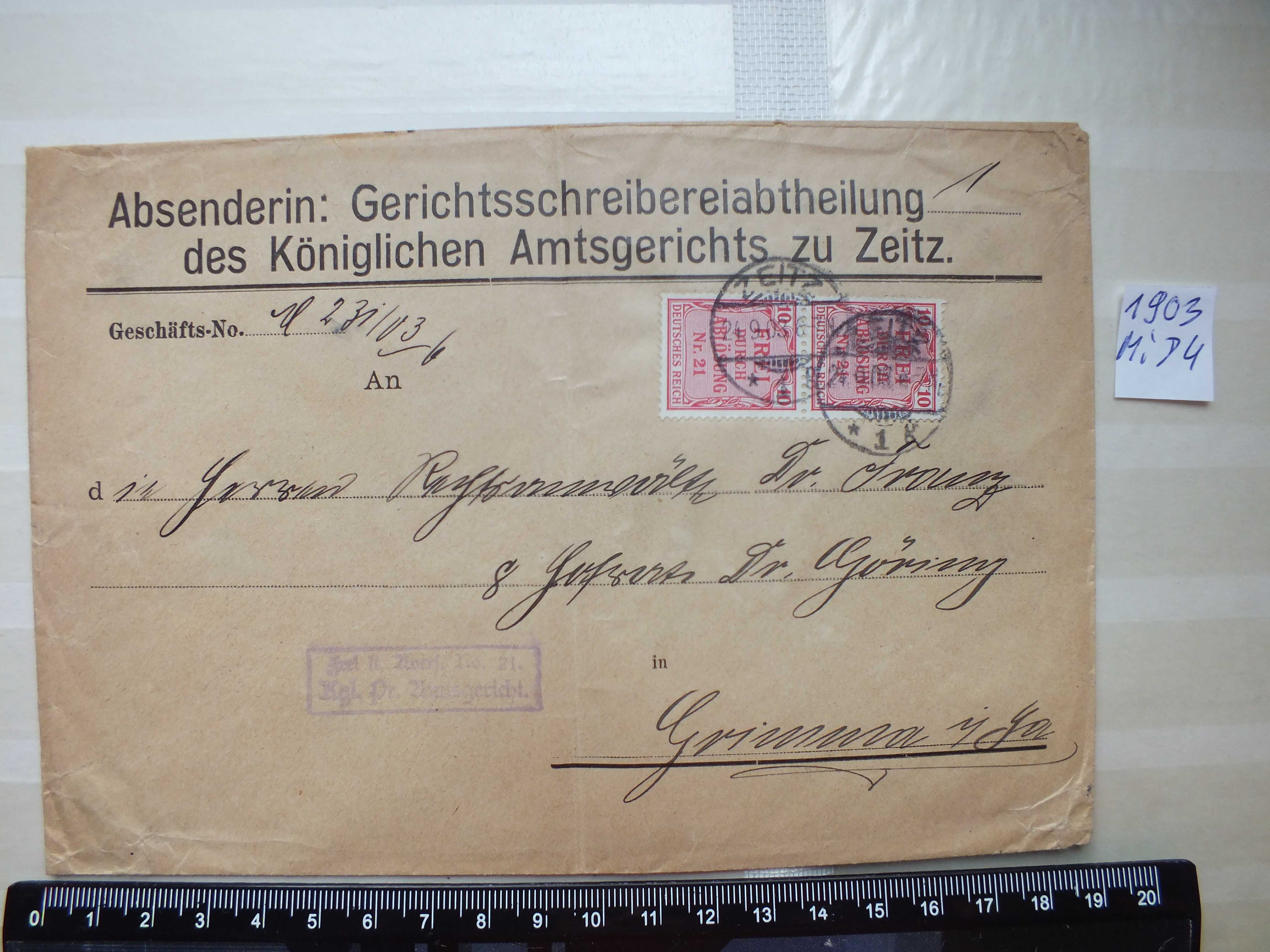 koperta znaczki Mi D4 Niemcy 1903r. Rzesza pieczęć ORZEŁ Reich FDC