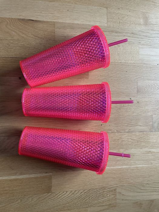 Nowe kubki bidony ze słomką różowe neon diamentowe panieński