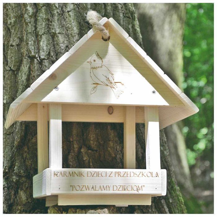 Karmnik dla ptaków z grawerem . Impregnowany! Duży