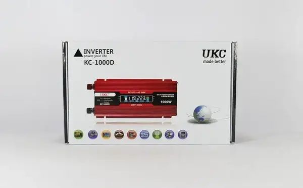 Преобразователь напряжения UKC авто инвертор 12V-220V 1000W LCD KC-100