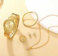 Набор  комплект золотой золотий украшения прикраси годинник часы кулон