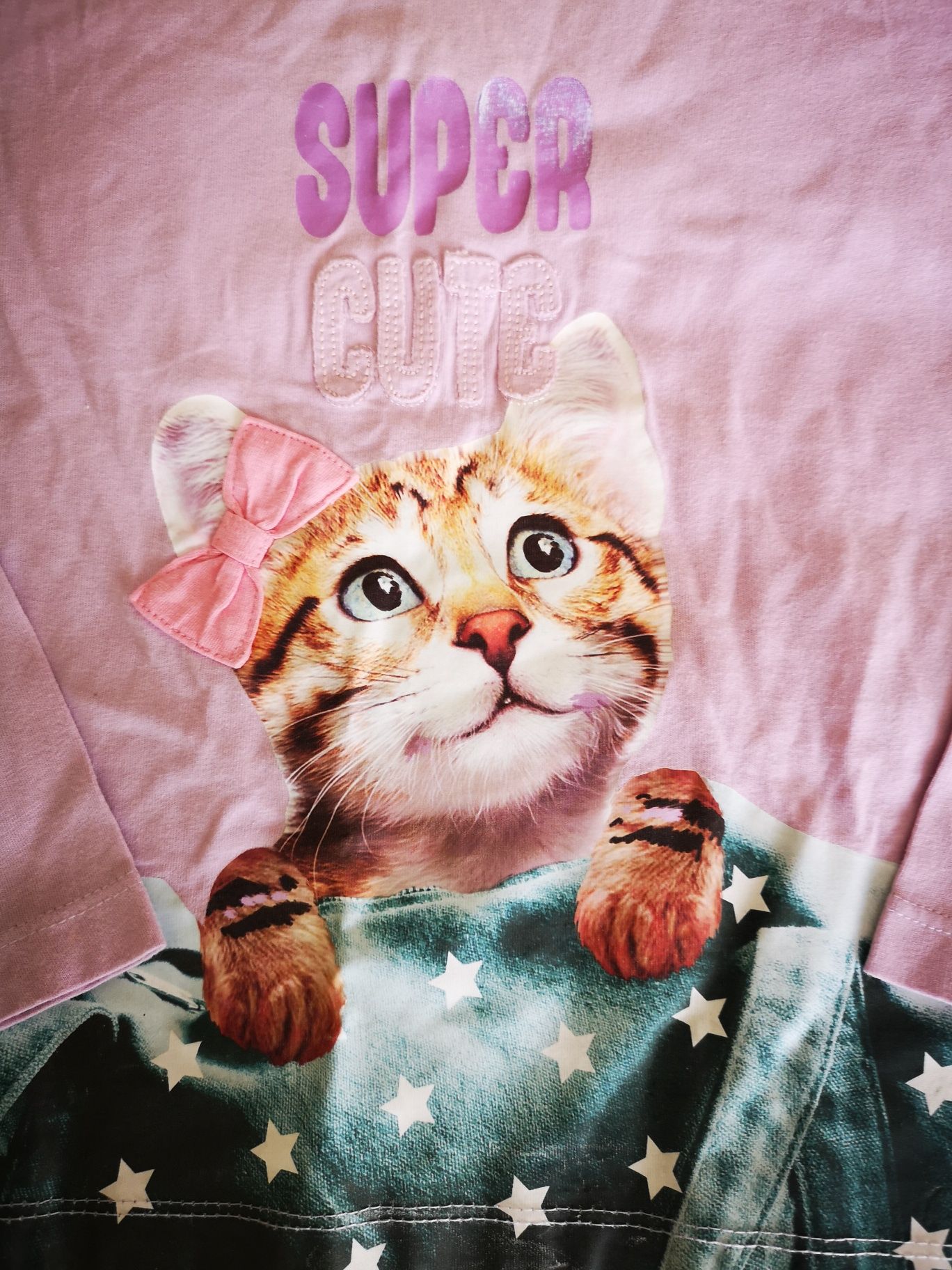 T-shirt / Camisola da Tissaya lilás com gato - 8 anos