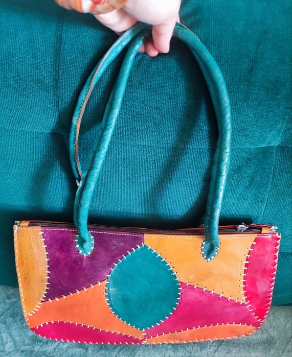 Torebka jesienna hand retro boho kolorowa indyjska  skora natu