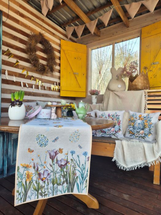 Bieżnik Wielkanocny 40x100 cm gobelinowy L54 w Kwiaty i Pisanki