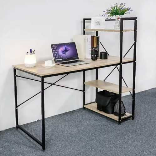 BIURKO KOMPUTEROWE Szkolne Nowoczesne LOFT metalowe z Regałem Półkami
