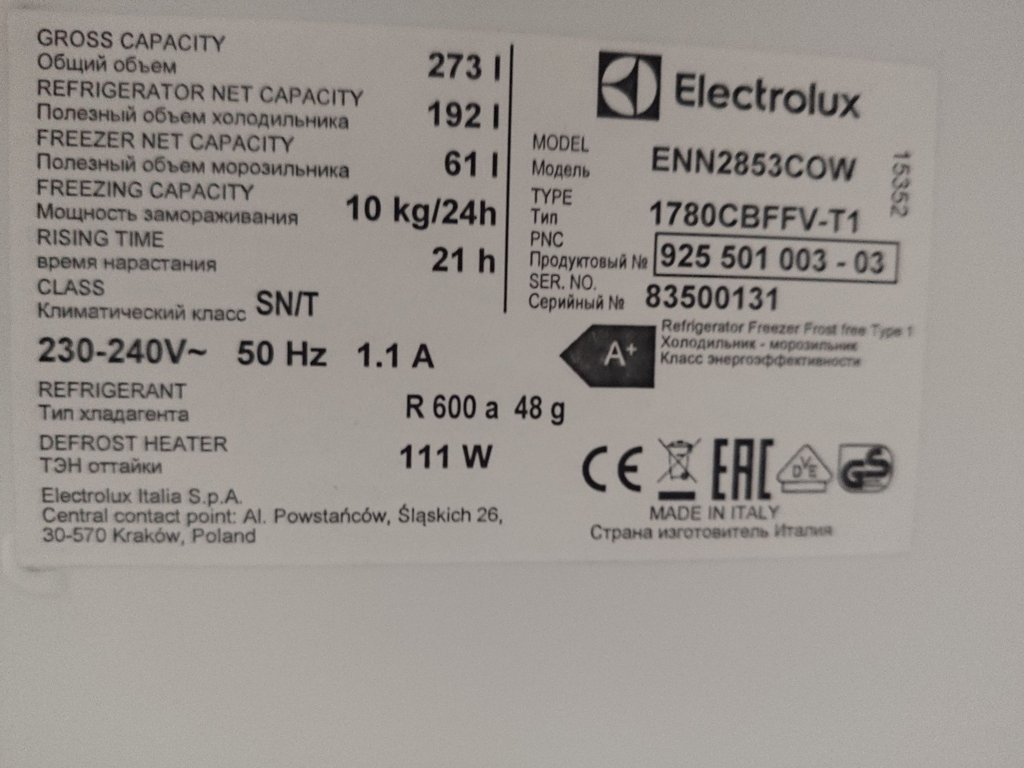 Lodówka Electrolux ENN2853COW