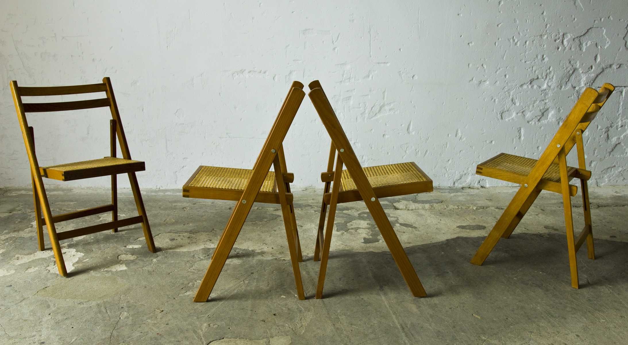 Stare krzesła drewniane składane rattan vintage retro