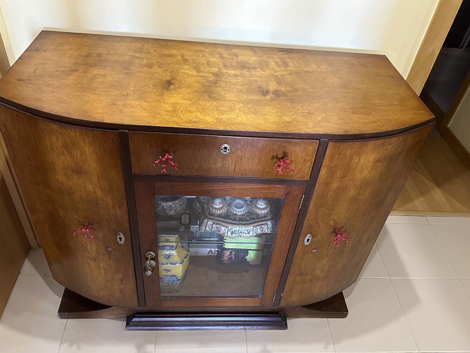 Móvel Art Deco em madeira/vidro/espelho