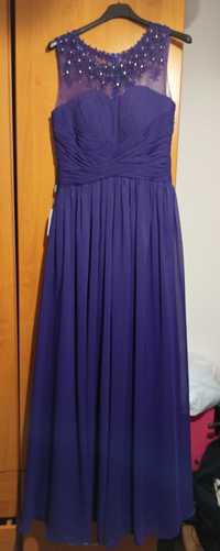 Sukienka fioletowa cekiny rozmiar 38 M, długa tiulowa