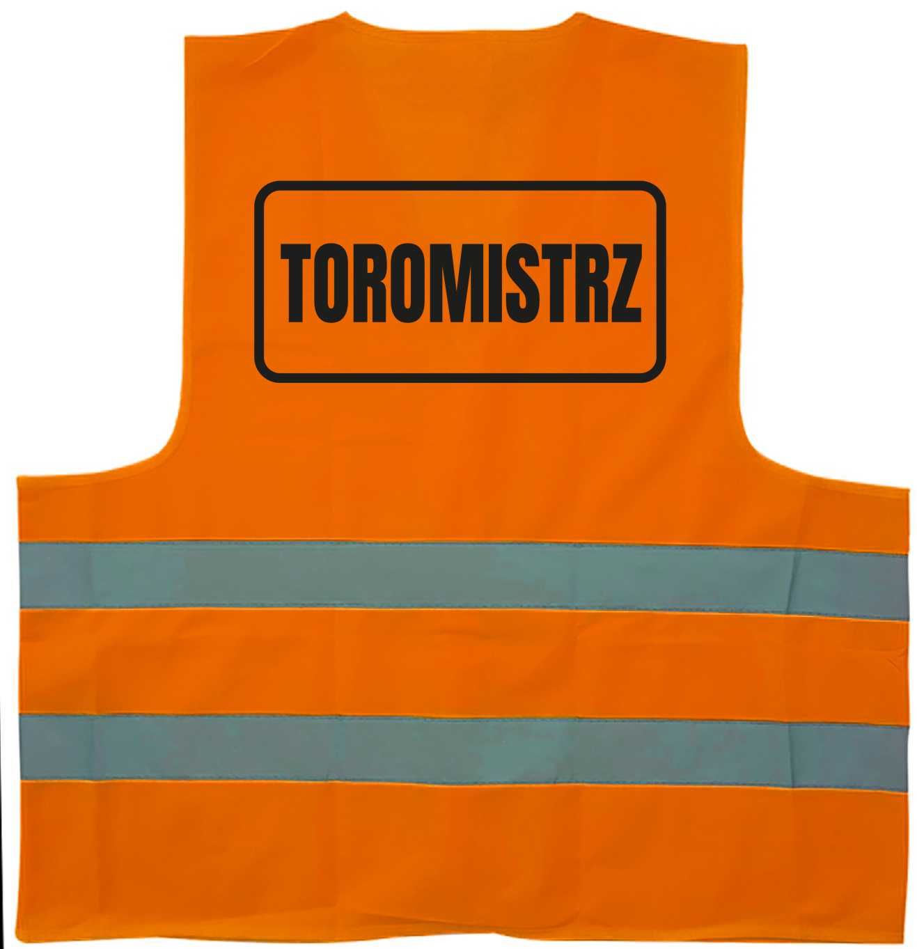 pomarańczowa kamizelka odblaskowa z nadrukiem toromistrz
