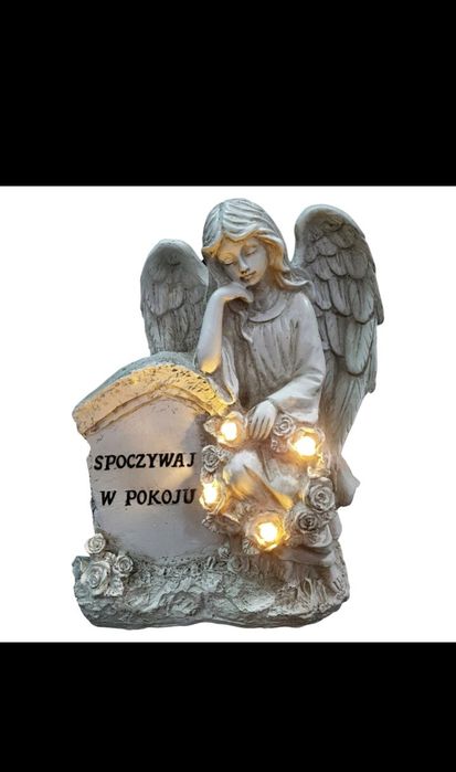 Znicz figurka Aniołek Anioł LED dekoracyjna  ozdoba na grób 21,5 cm.