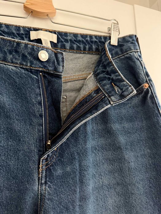 Jeansy straight leg high waist H&M 44 denim
