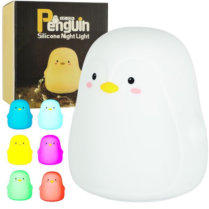 Lampka Nocna Dotykowa Miękka Led Biała Rgb Pingwinek