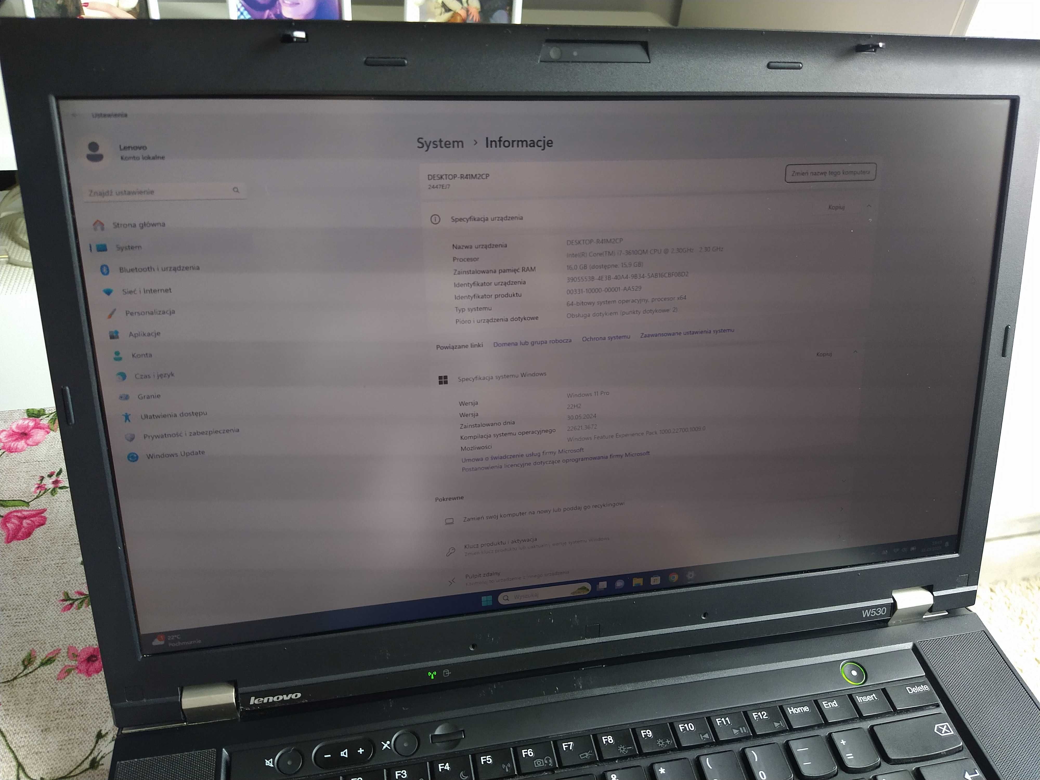 NOWY Lenovo W530 i7-3820QM 16GB RAM 512GB SSD NVIDIA K1000M 2GB Win11