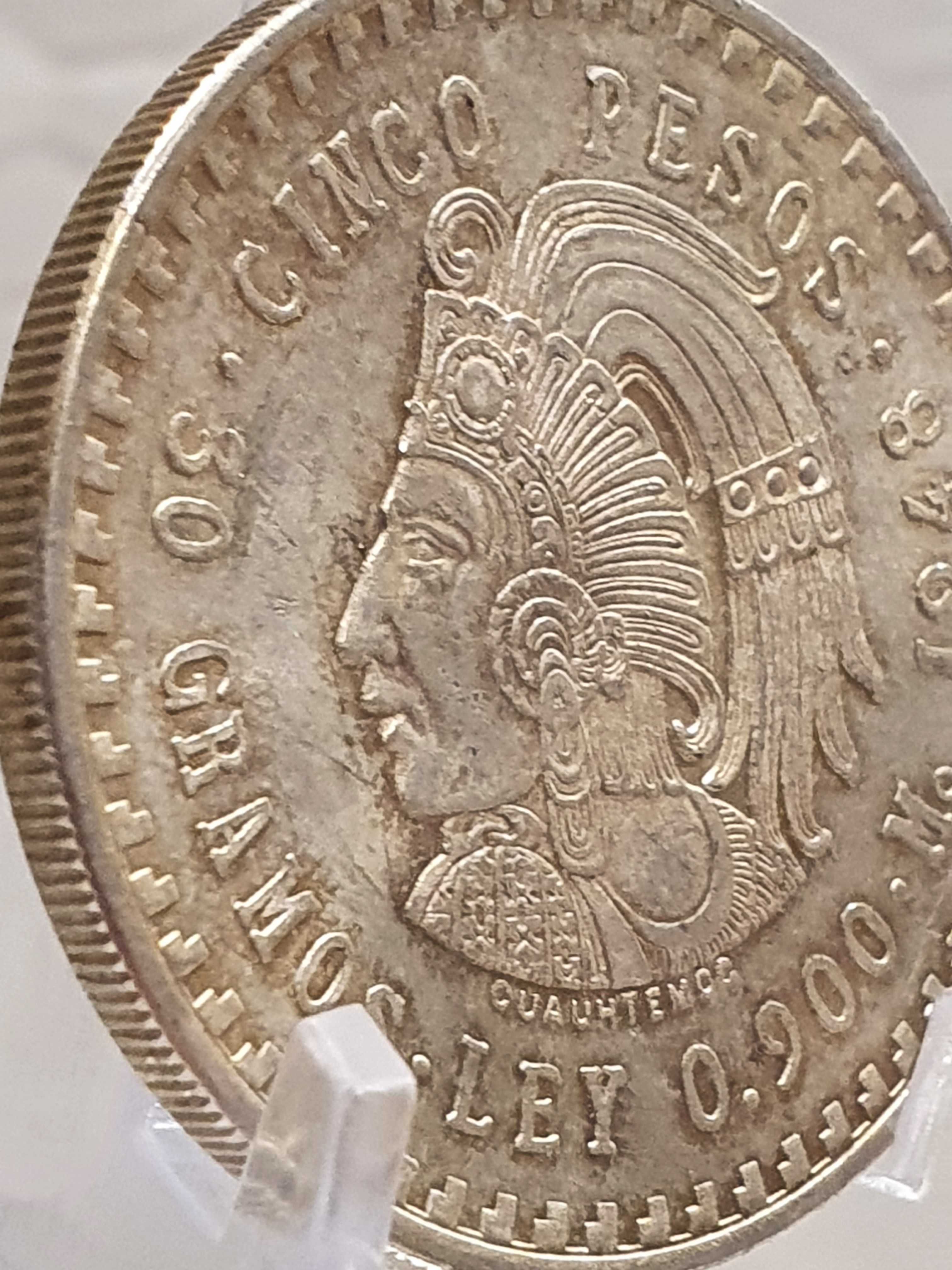MEKSYK  Cuahtemoc CINCO  5 PESOS 1948r moneta srebrna Ag