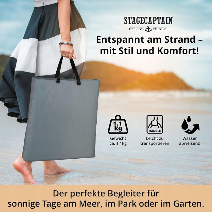 Mata plażowa składana z regulowanym oparciem i torbą – szara