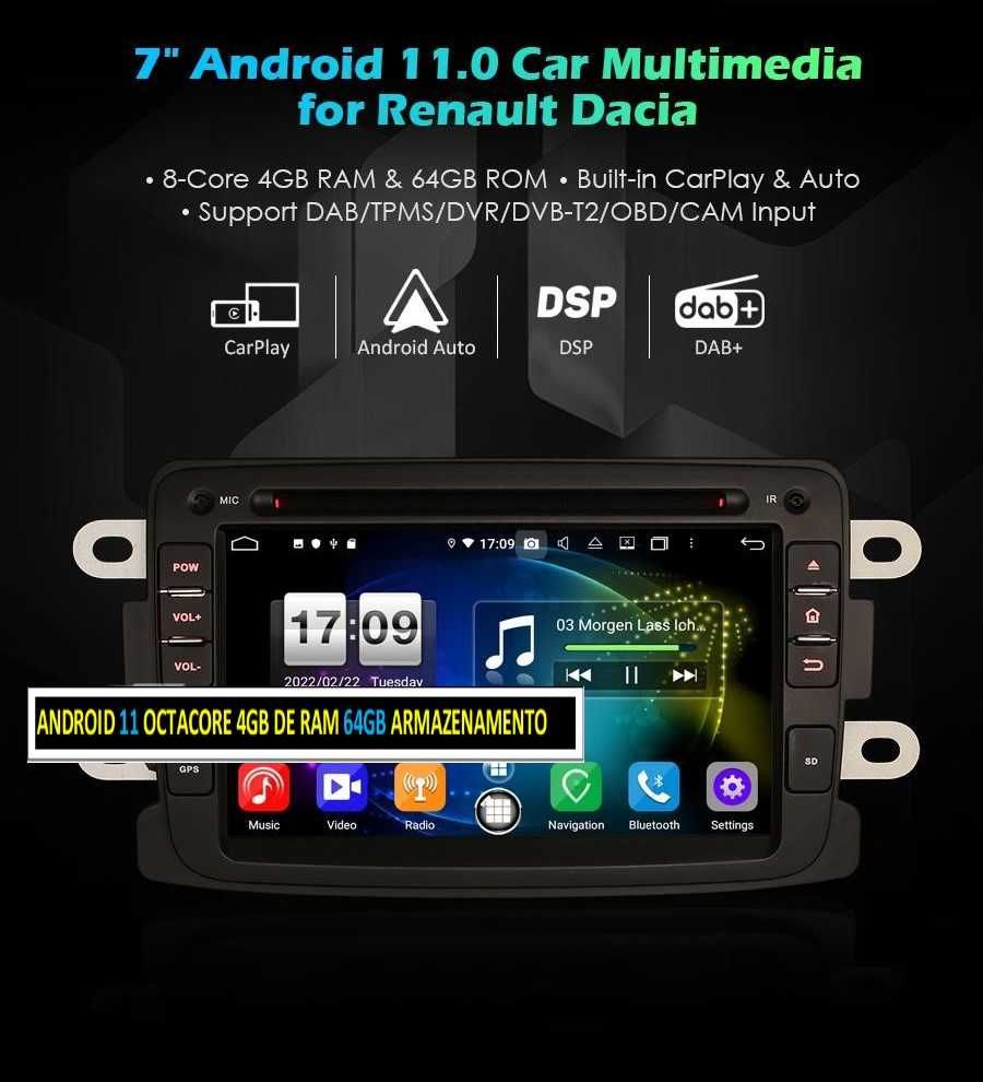 Auto-rádio 2 din android 14 Megane Dacia Duster Logan Sandero Dokker
