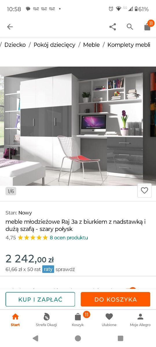 meble młodzieżowe Raj 3a z biurkiem z nadstawką i dużą szafą -
