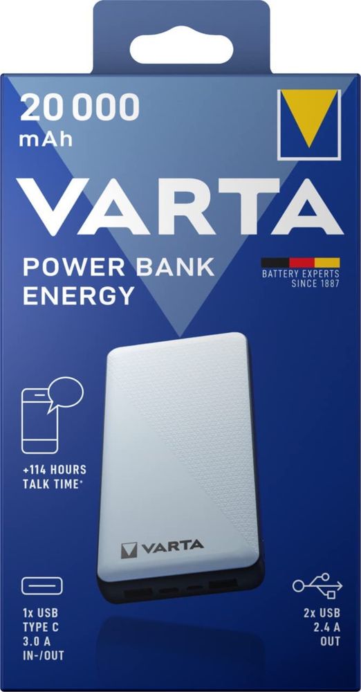 Varta Power Bank 20000mAh / зарядка телефона / Аккумулятор / Повербанк