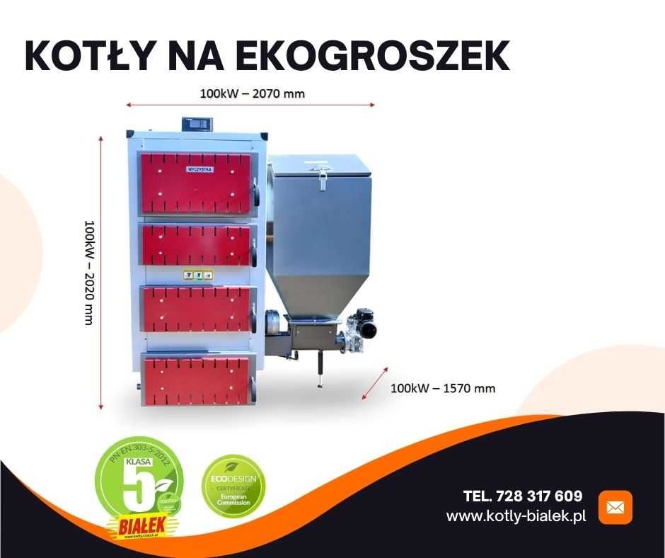 Kocioł Piec z podajnikiem na ekogroszek 100kW do 1400mkw PRODUCENT