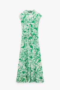 NOWA 40 L ZARA sukienka 100% wiskoza zielona wielokolorowa print