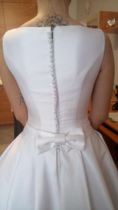 Suknia ślubna biała mikado + poduszeczka na obrączki + welon + bolerko