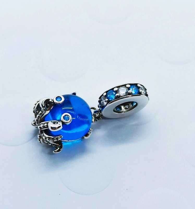 Nowy Charms Niebieska Meduza Charm's Zawieszka Biżuteria Srebro S925