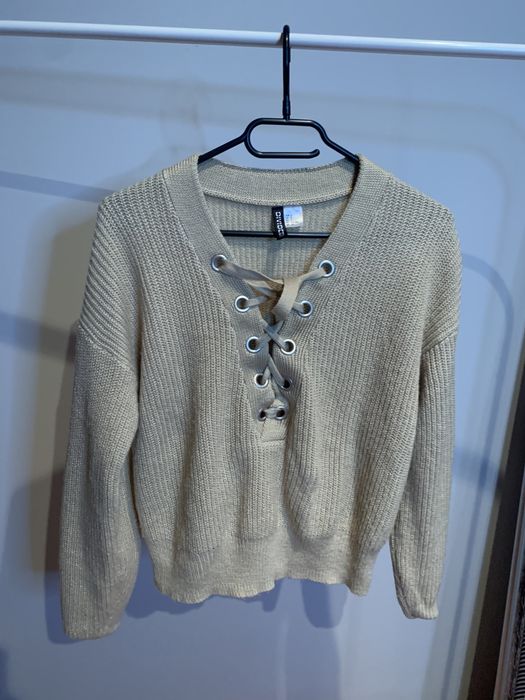 Sweterek beżowy z wiązaniem H&M