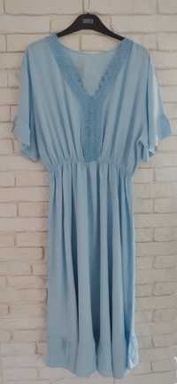 Cudna błękitna sukienka z koronką plus size xxxxl 48 50