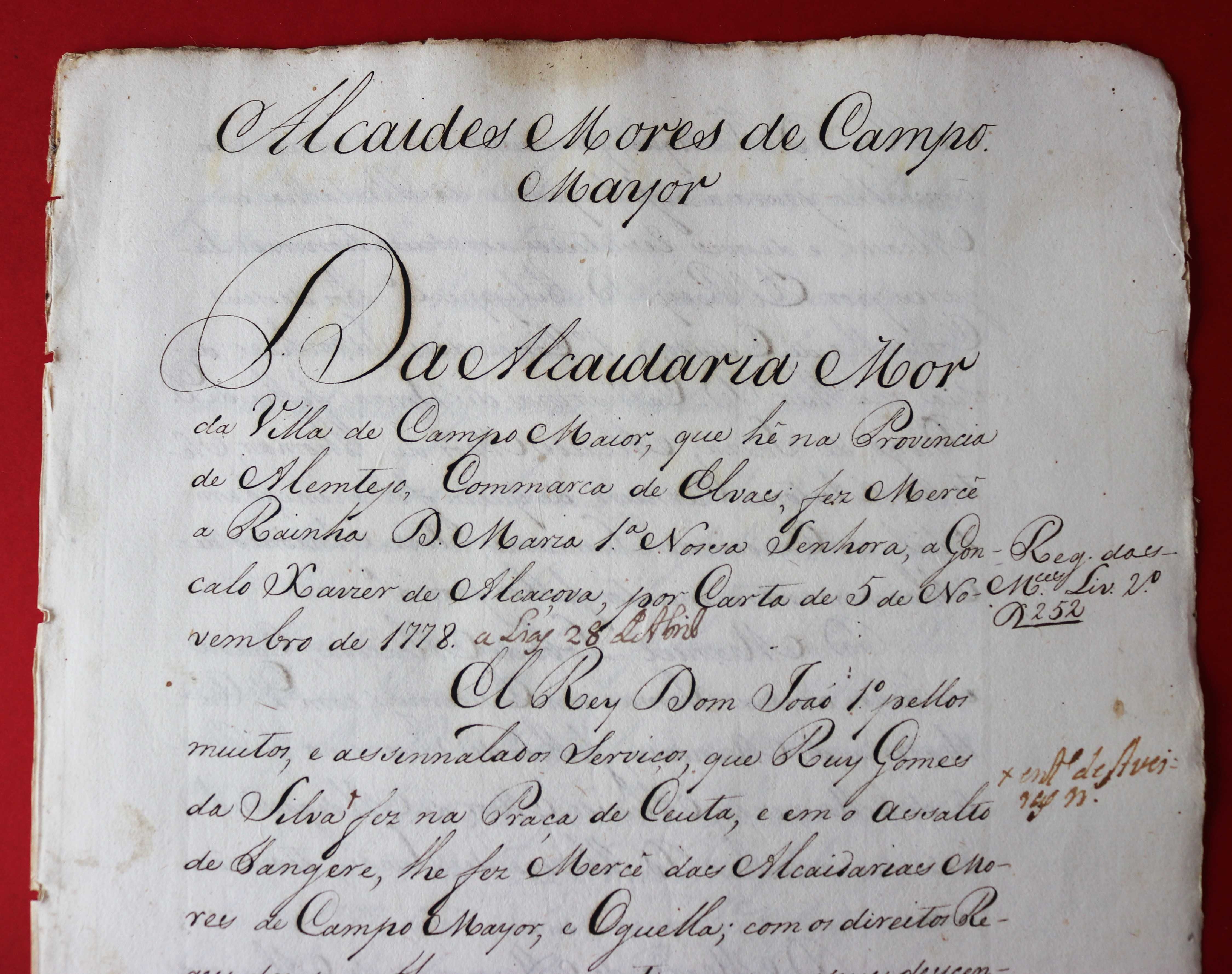 Alcaides Mores de Campo Maior 1778 D. Maria I