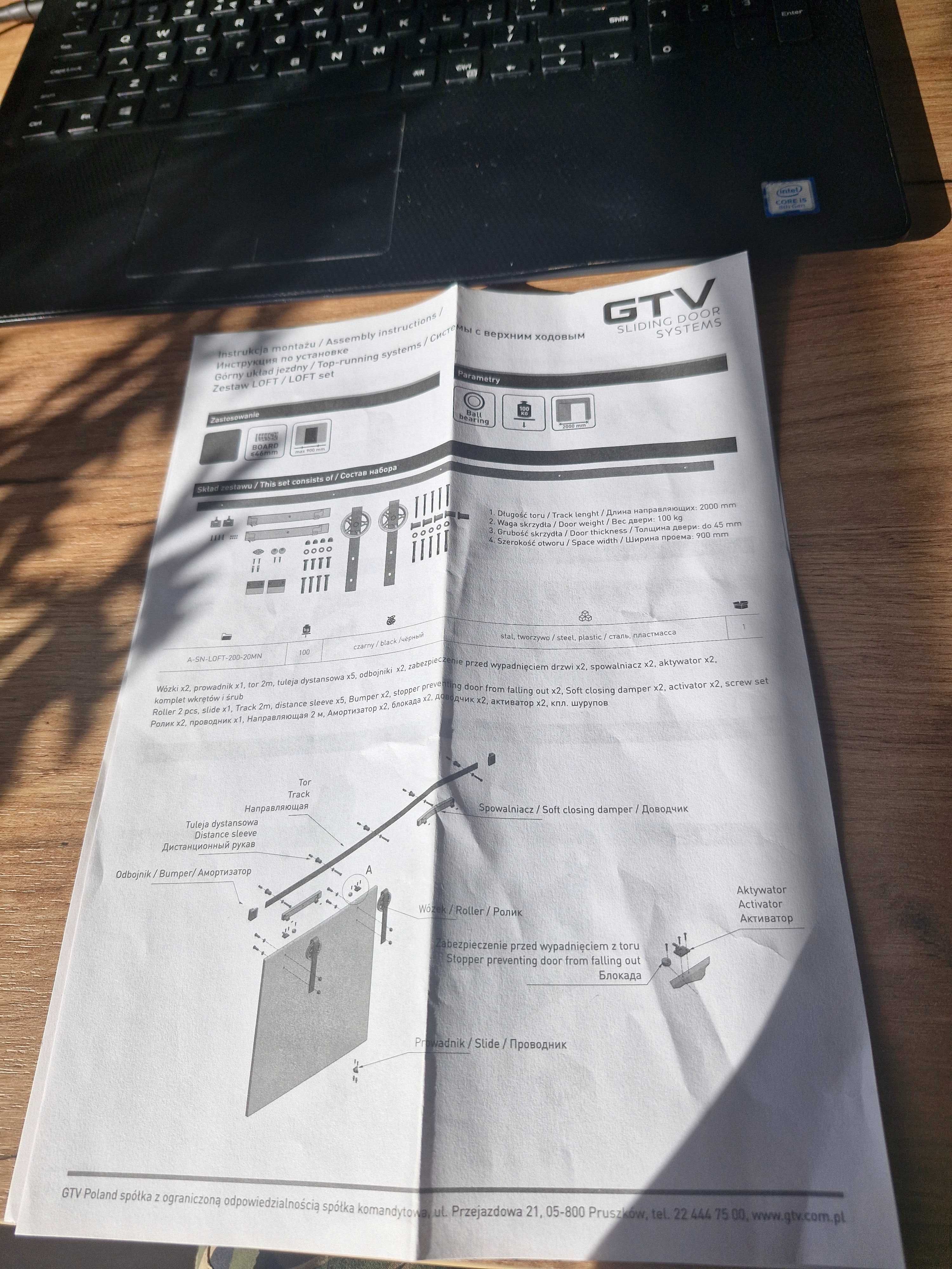 Zestaw ślizgowy przesuwny do drzwi LOFT GTV