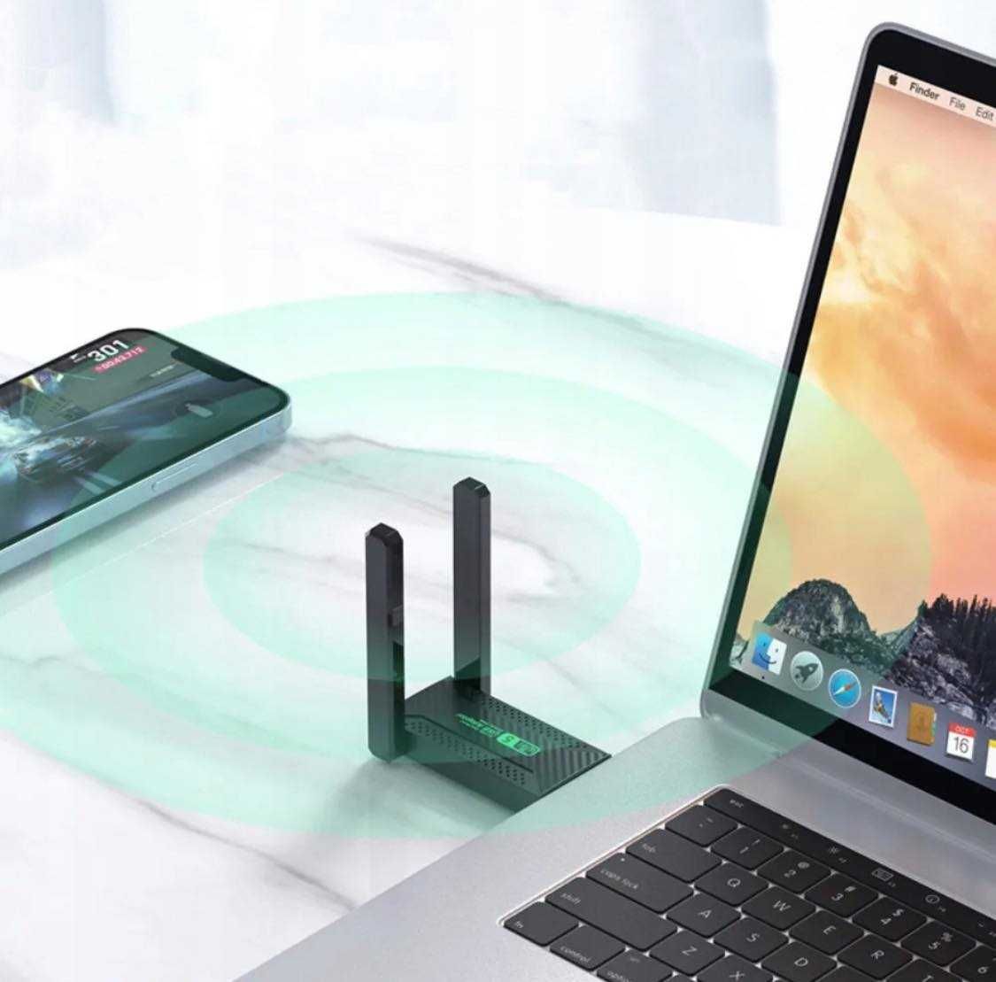 KARTA SIECIOWA wifi dual band usb adapter 2x antelna wlan1200 mbps hit